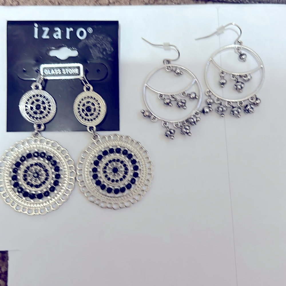 NWT Izaro Silver & Black Beaded Circle Earrings and New Black Beaded Earrings.